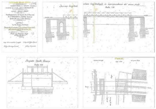 Elaborato grafico di Ferrovie dello Stato (1915): Sezioni e Planimetria impalcato ferroviario